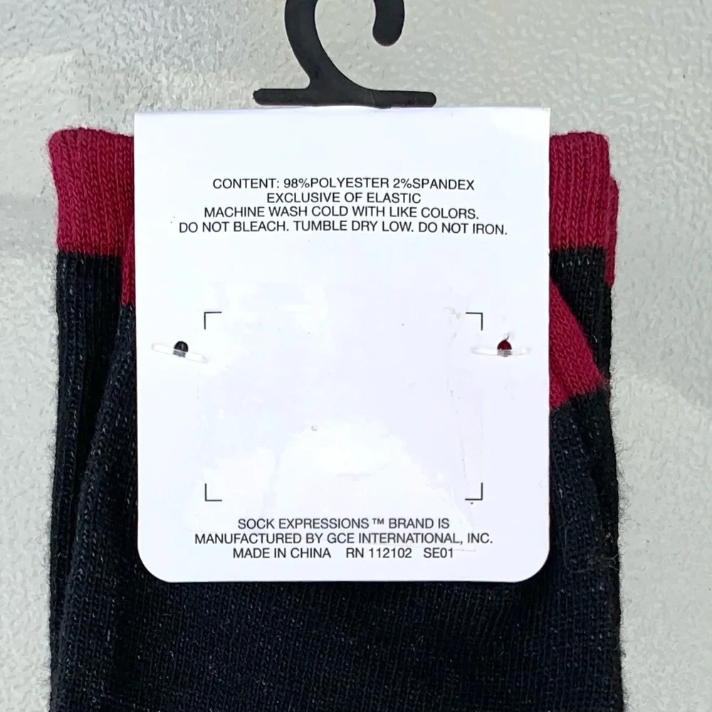 Sock Expressions Stop & Smell the Rosé Black Crew Socks, Women’s Shoe 4-10